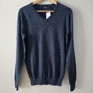 J. Crew Men's Slim Cotton Navy Heather V-Neck Sweater Size S